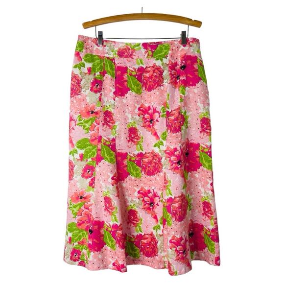 Kim Rogers Dresses & Skirts - Kim Rogers pink green floral linen cottagecore midi skirt 14